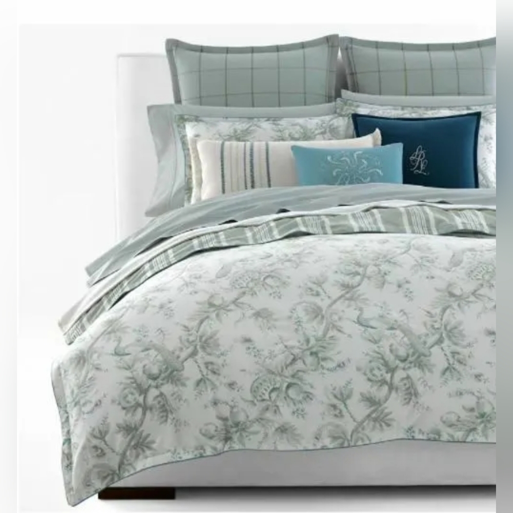 RALPH LAUREN Julianne Sage Toile 3P FULL/ QUEEN DUVET SET NEW $300 STRIPE